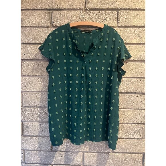 Merokeety Womens Green Swiss Dot Flutter Sleeve Top Size L - Picture 1 of 7